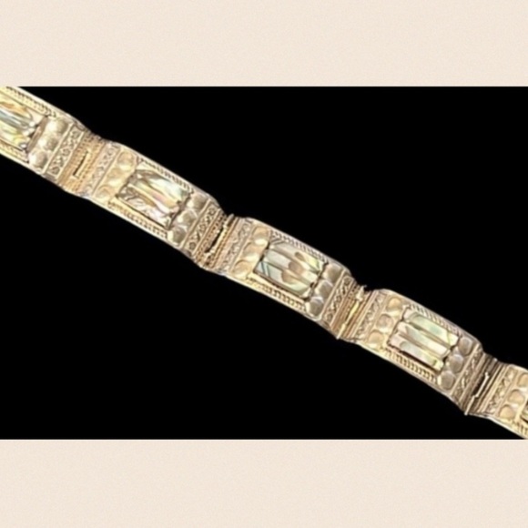 VINTAGE Taxco Sterling Silver Abalone Shell Link Bracelet Mexico 925 - Picture 2 of 4